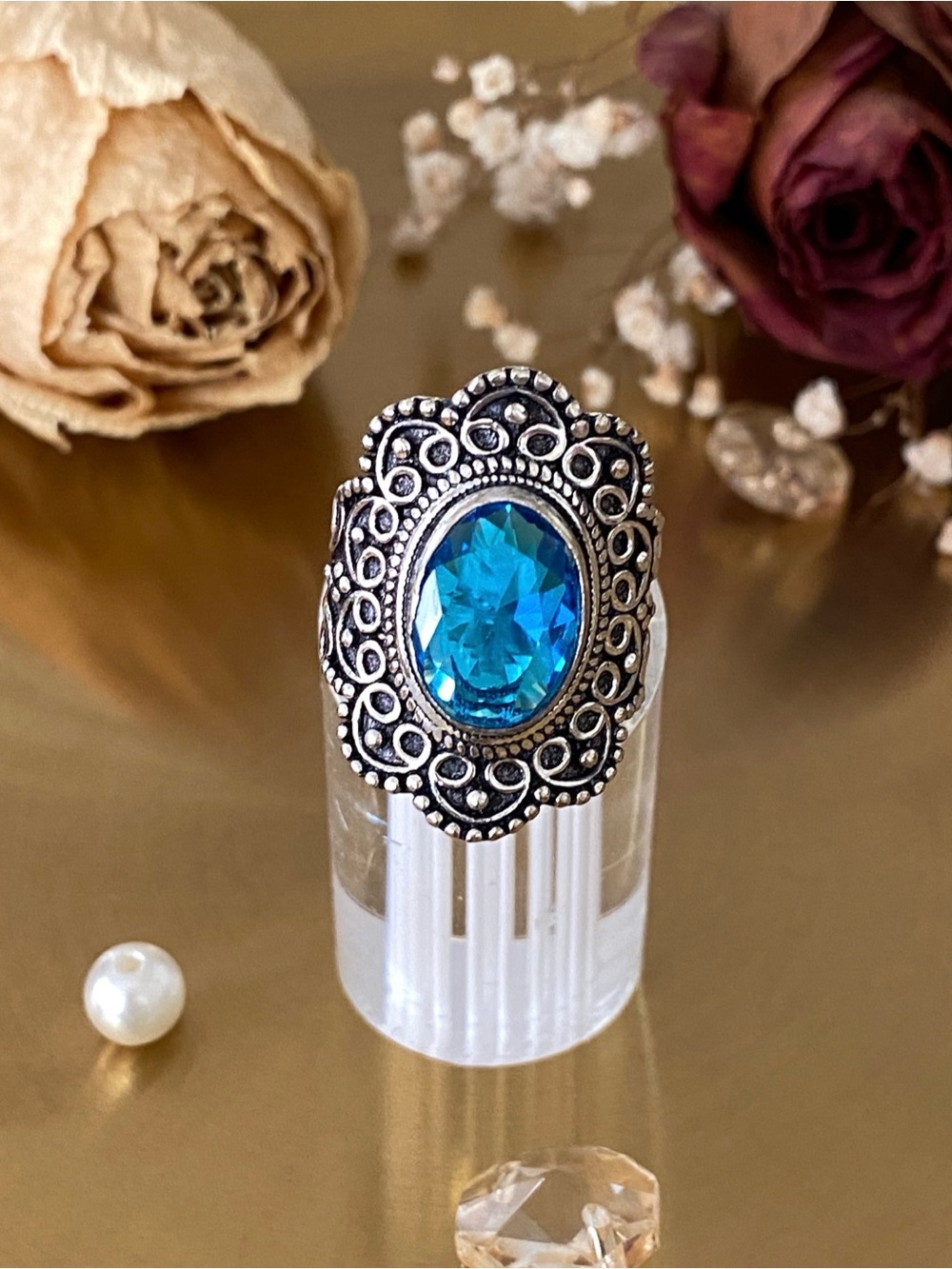 Blue Topaz Handcrafted Ring Size 9